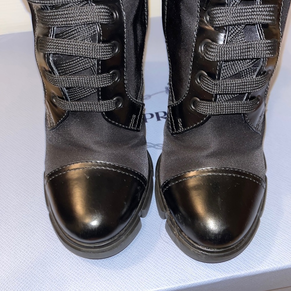 Prada Black Leather Lace-Up Platform Ankle Boots - Picture 6 of 9